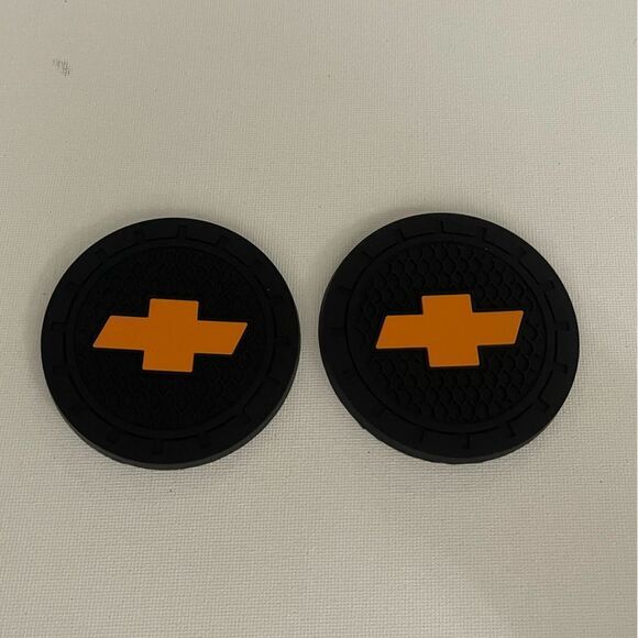 Chevrolet Car Cup Holder Coasters with Bow tie logo set of 2 NWT - Picture 3 of 4